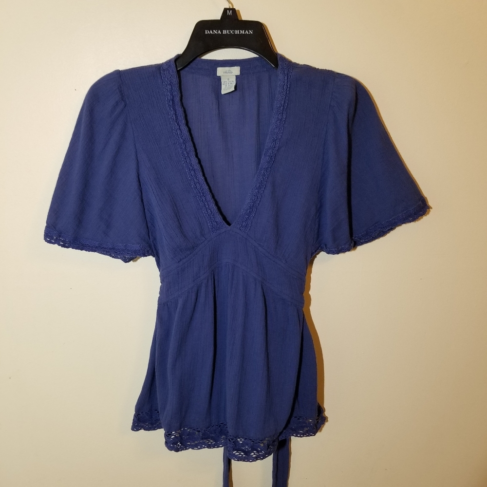 Odille V neck tie blouse with butterfly sleeves